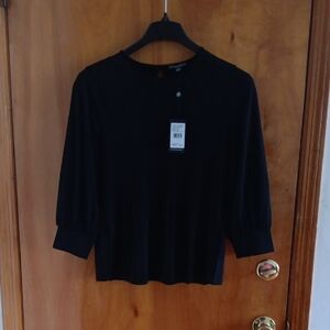 Adrianna Papell Black Fitted 3/4 Sleeve Blouse M NWT